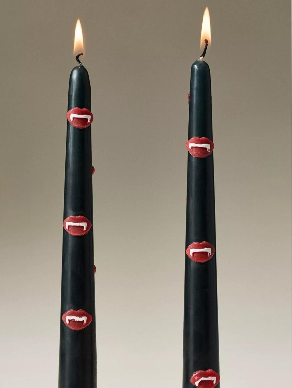 Anthropologie NWT 2-Pc Set Vamp Fangs Icon Taper Candles In Black